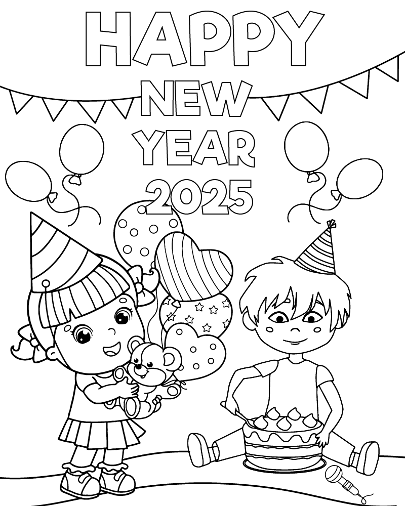 happy new year 2025 images coloring page