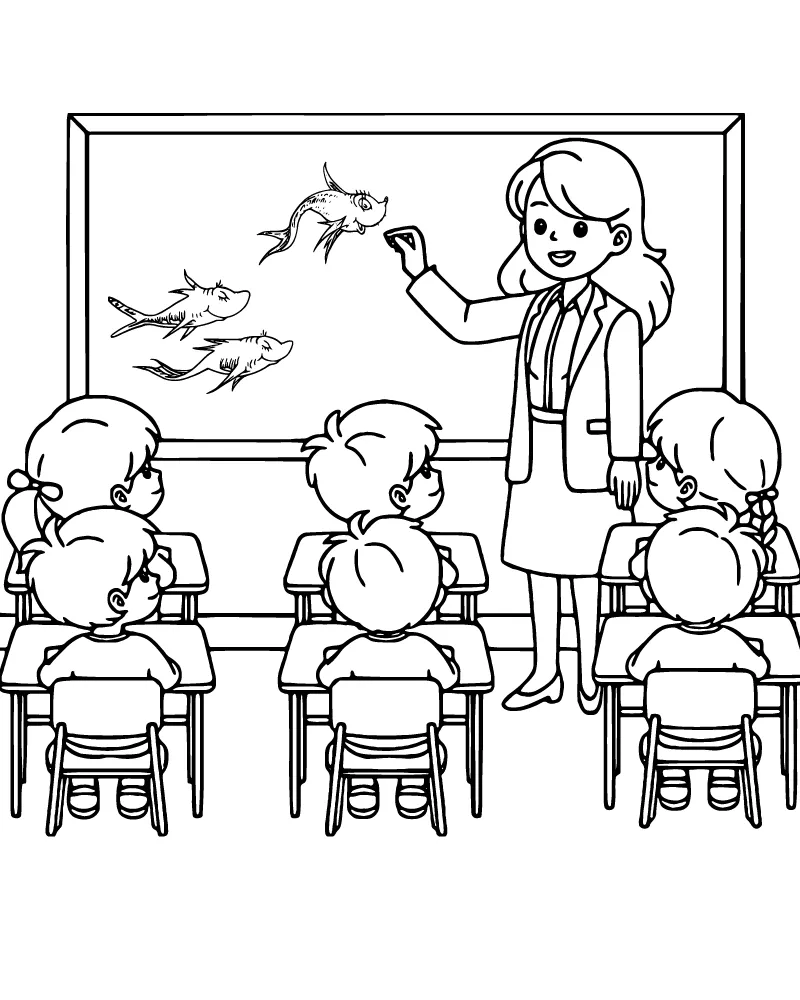 One Fish, Two Fish Black Free Coloring Page