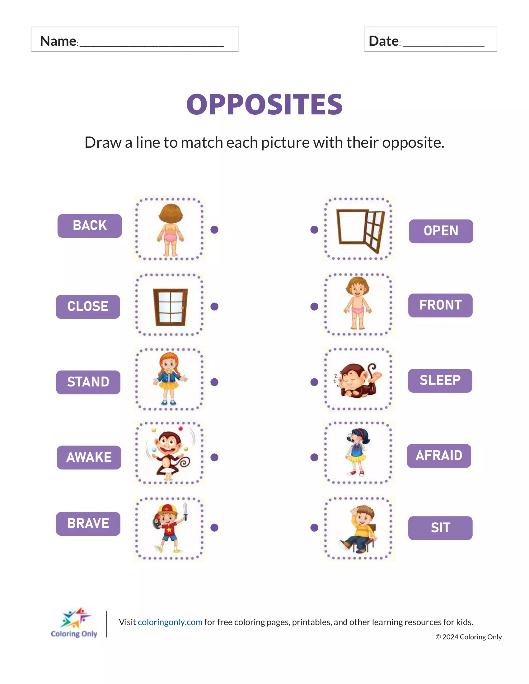 OPPOSITES Free Printable Worksheet