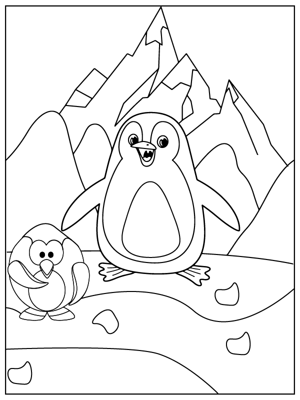 Penguin Mother and Kid - Coloring Pages