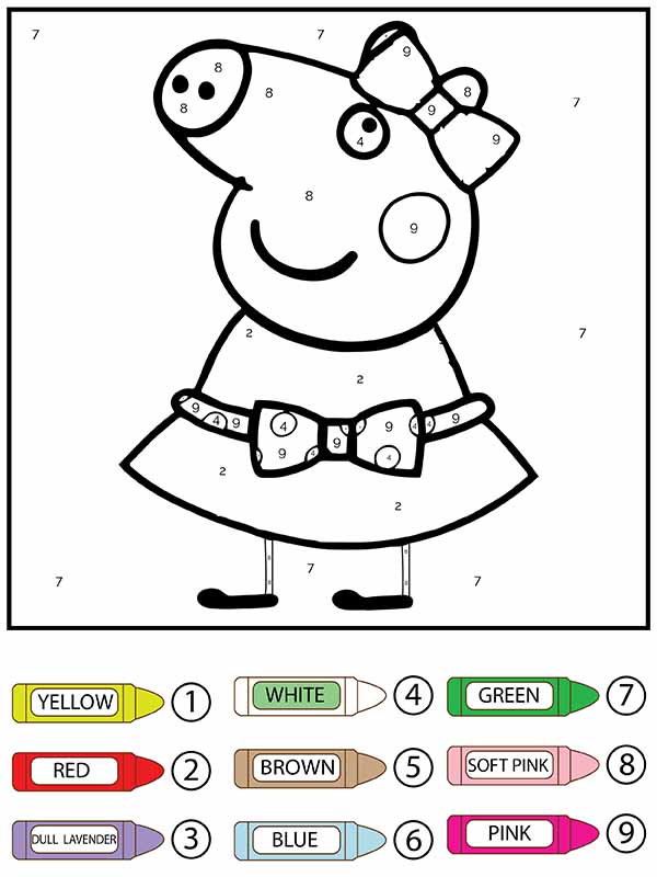 Peppa Pig with Ribbon Color by Number Coloring Page - Free Printable ...