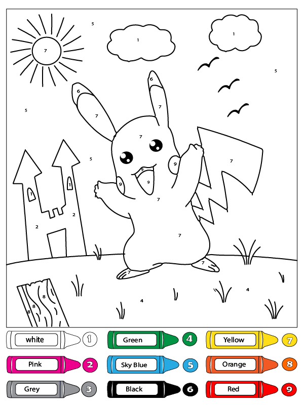 Pikachu Color by Number Coloring Pages - Free Printable Coloring Pages ...