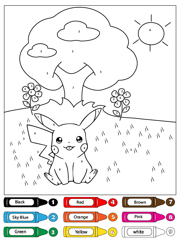 Pikachu Holding Magnifying Glass Color By Number Coloring Page Free ...