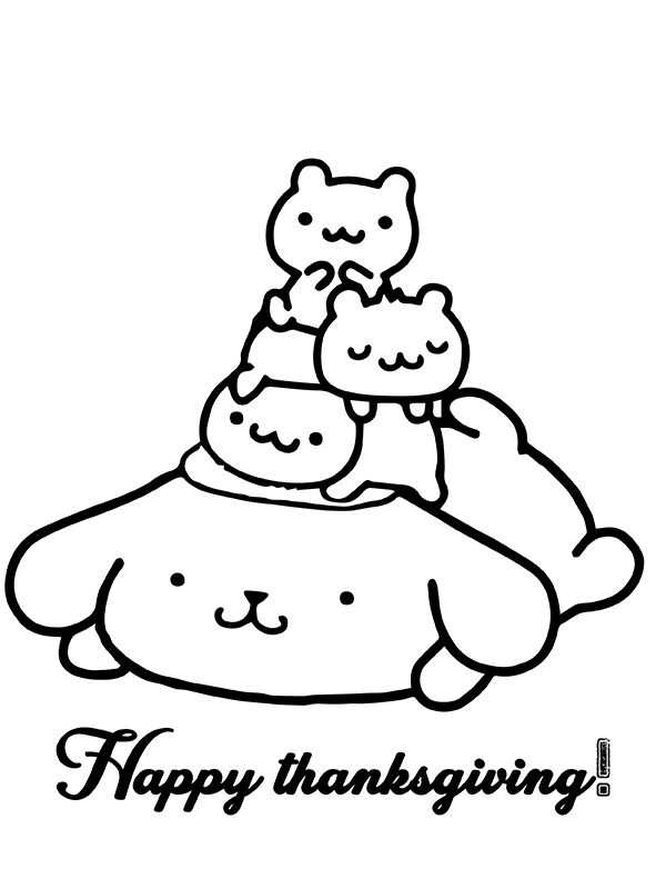 Pompompurin With Scone Thanksgiving Coloring Page - Free Printable