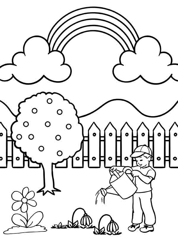 Rainbow over the Garden Coloring Page - Free Printable Coloring Pages