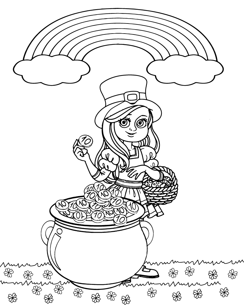 Gold and Girl Leprechaun Coloring Page - Free Printable Coloring Pages ...