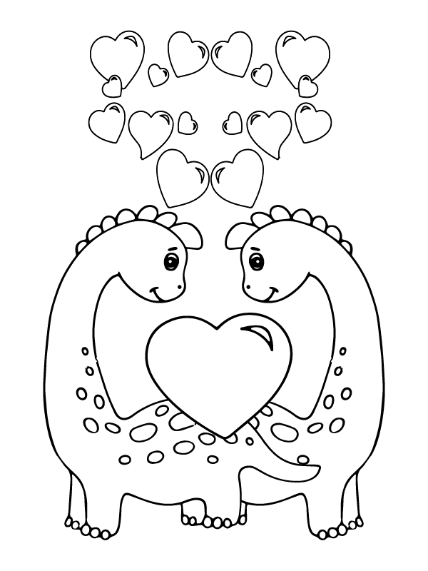 Coloring Sheet of Simple Dinosaurs in Valentines Coloring Page - Free ...