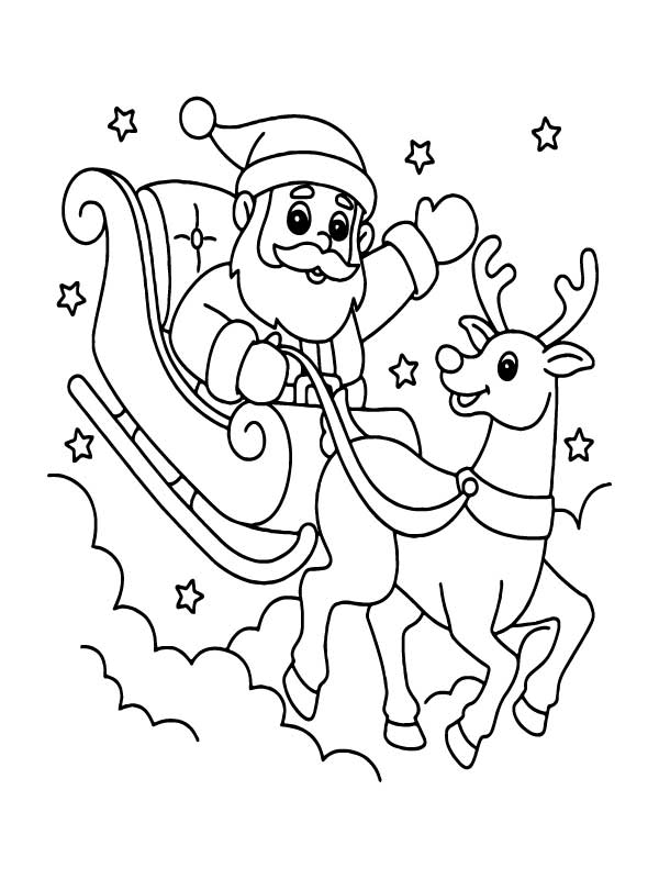 Santa Claus Riding in Sleigh Coloring Page - Free Printable Coloring ...