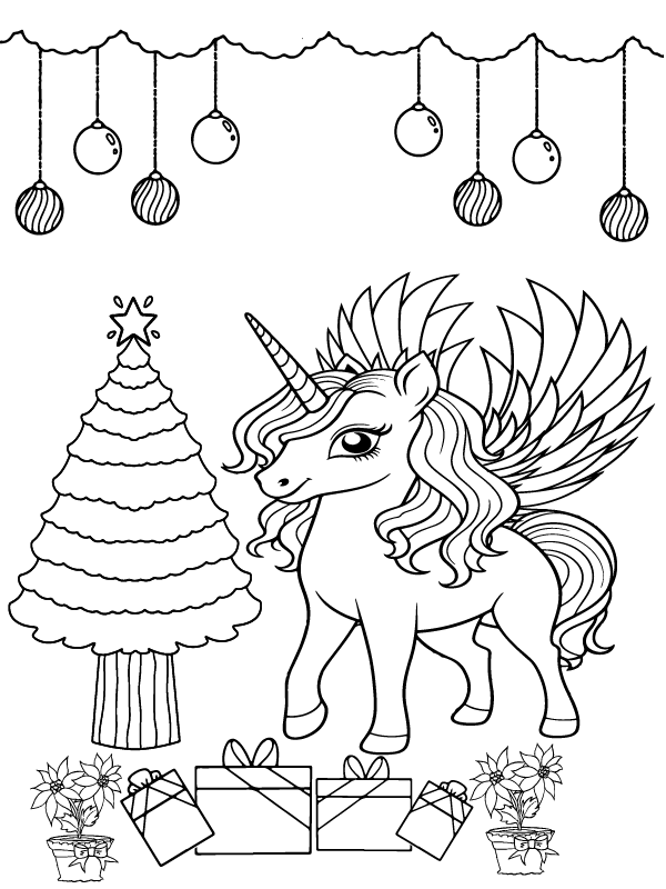 Simple Printable Christmas Unicorn Coloring Page - Free Printable ...