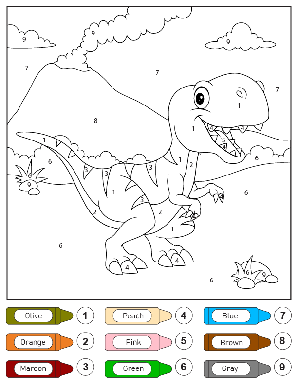 Brachiosaurus Dinosaur Color by Number Coloring Page - Free Printable ...