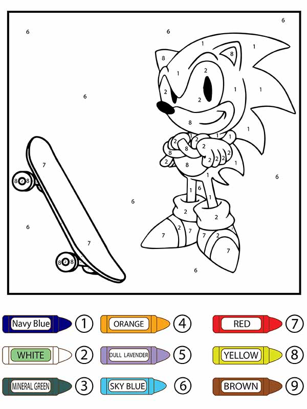 Sonic Kicking Soccer Ball Color by Number Coloring Page Free