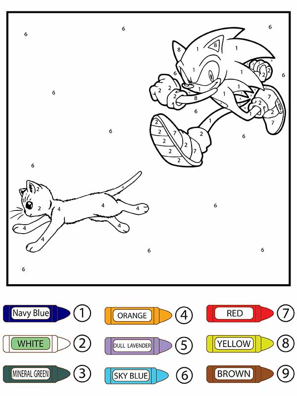 Sonic The Hedgehog Color by Number Coloring Pages Free Printable