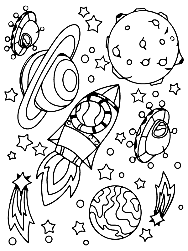 Planets and Stars Coloring Page - Free Printable Coloring Pages for Kids