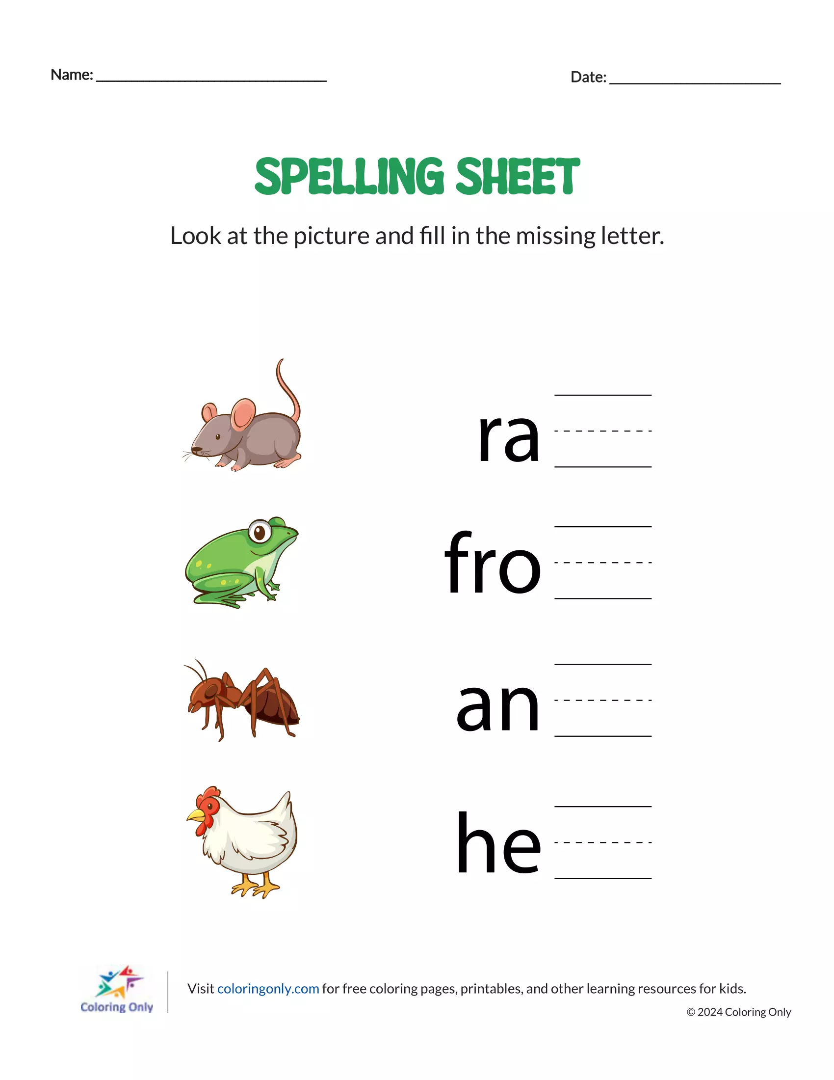 Printable Spelling Work Sheets Printable Spelling Work Sheets