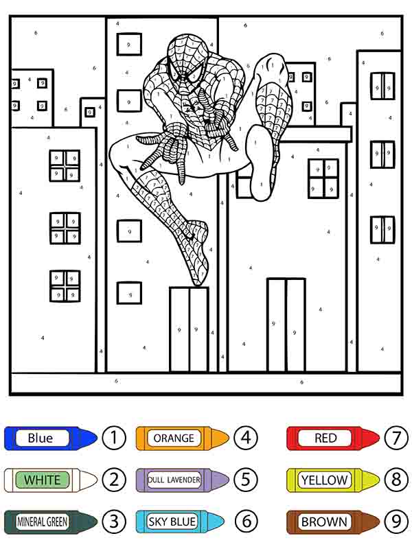 Spider-Man Color by Number Coloring Pages - Free Printable Coloring Pages  for Kids