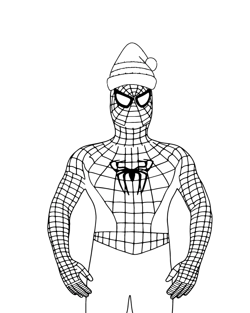 Spiderman In Santa Hat Coloring Sheet