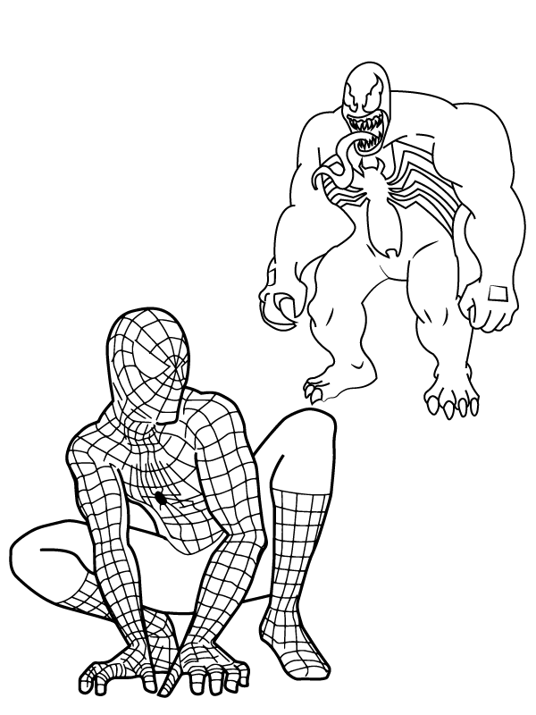 Spiderman with Venom Coloring Page - Free Printable Coloring Pages for Kids