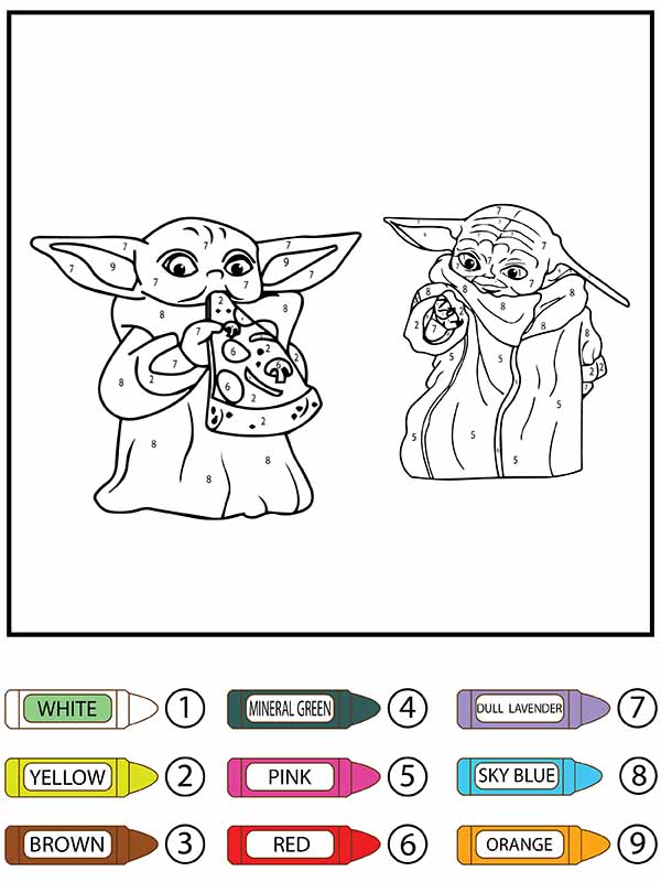 Star Wars Grogu and Baby Yoda Eating Color By Number Färbung Seite