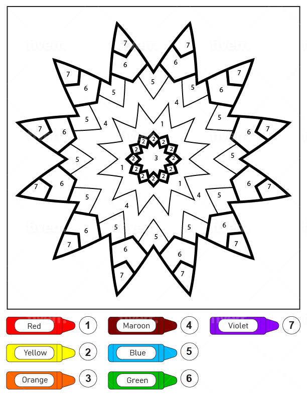 Flower Drawing Mandala for Kids Color by Number Coloring Page - Free