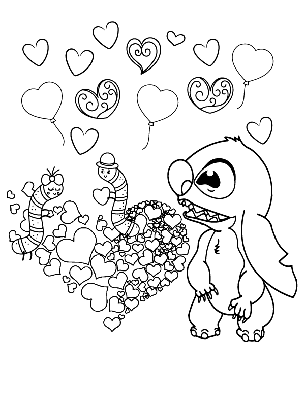 Stitch Valentines Coloring pages- Free printable coloring pages for kids