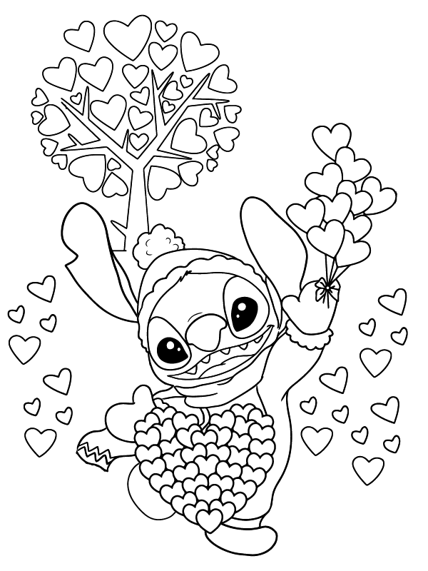 Stitch Valentines Coloring pages- Free printable coloring pages for kids