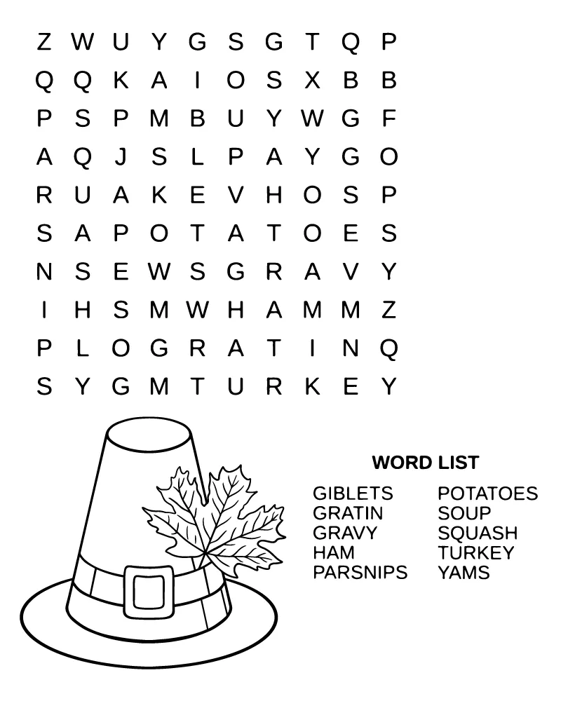 Thanksgiving Word List Coloring Page Thanksgiving word list coloring page