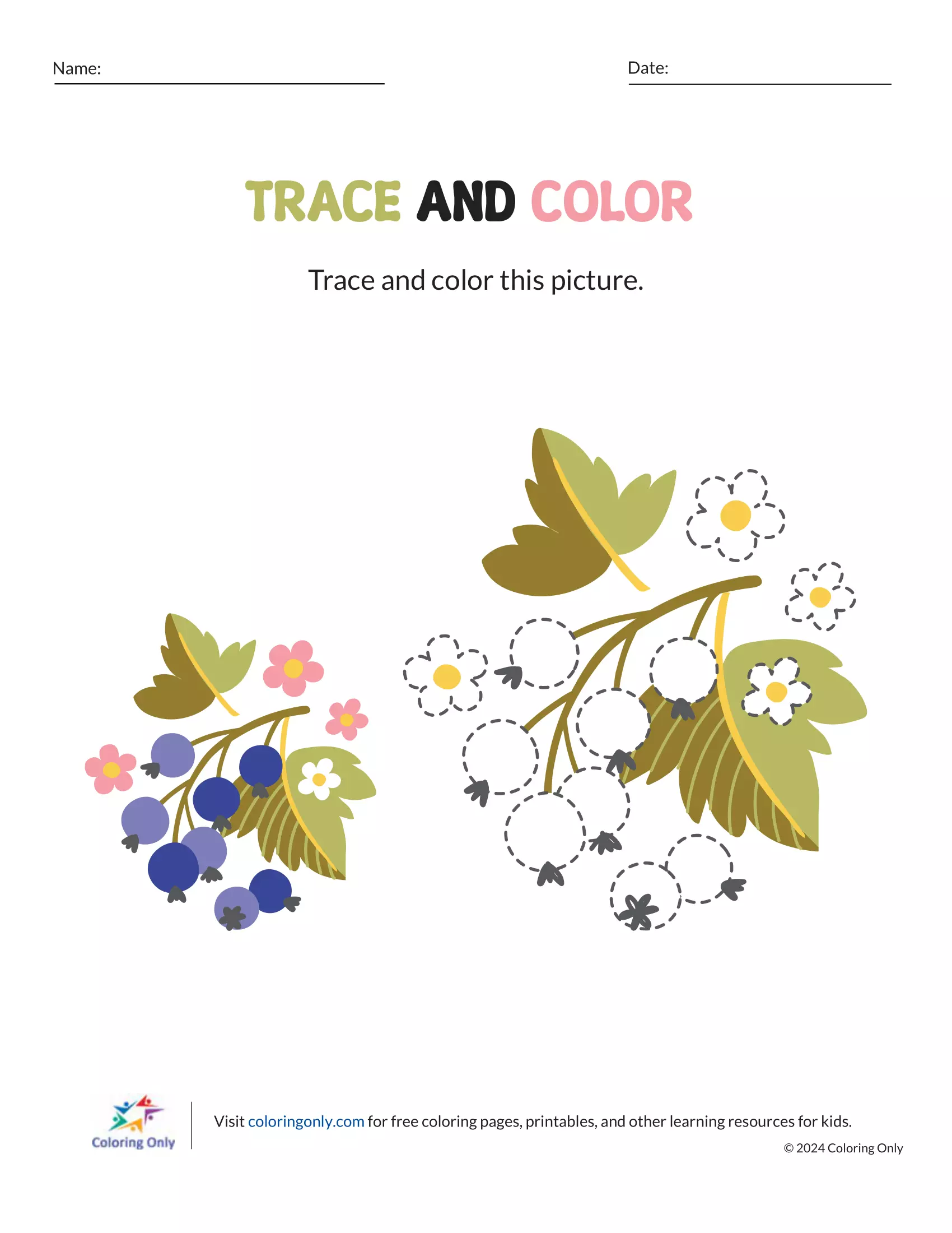 Trace and color free printable worksheet