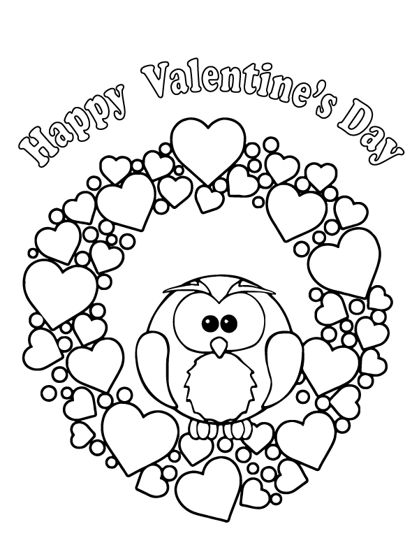 Valentine's Hearts and Cute Bird Coloring Page - Free Printable ...