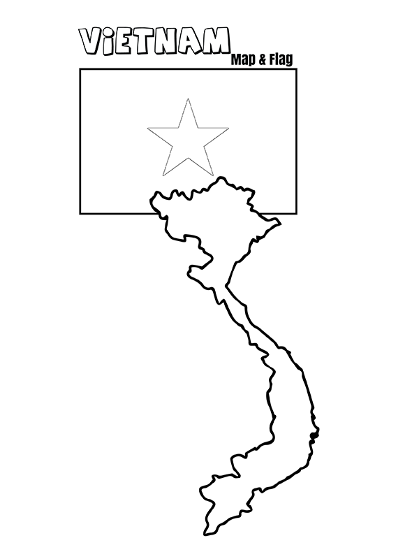 Vietnam Map and Flag - Coloring Pages