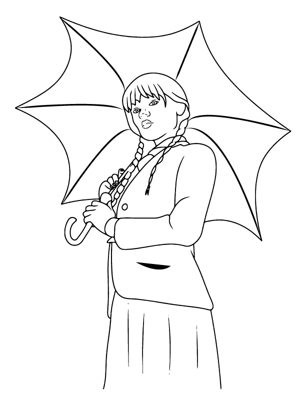 Wednesday Holding an Umbrella