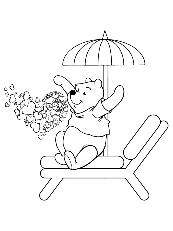 Winnie the Pooh Filled with Valentine's Hearts Coloring Page Free