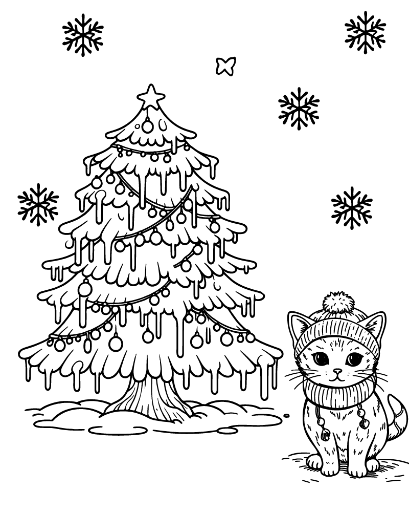 Christmas Cat Coloring Pages Coloring Page