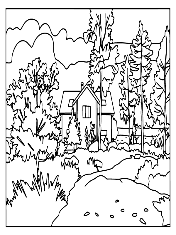 Forest Hill House Coloring Page - Free Printable Coloring Pages for Kids