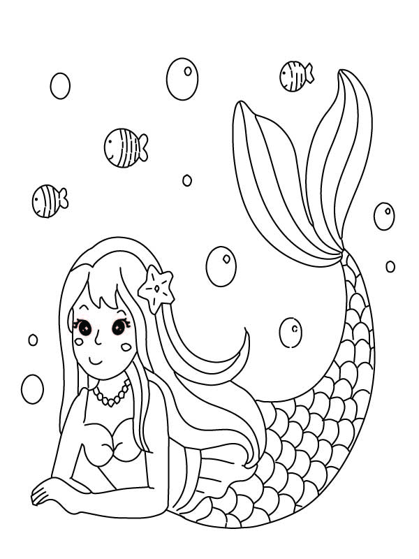 Young Mermaid Coloring Page - Free Printable Coloring Pages for Kids