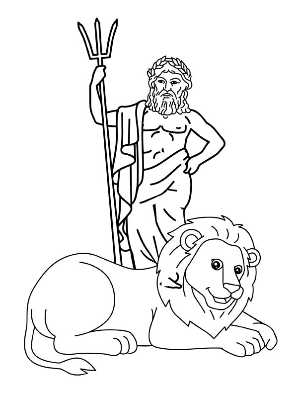 Zeus and Lion Coloring Page - Free Printable Coloring Pages for Kids