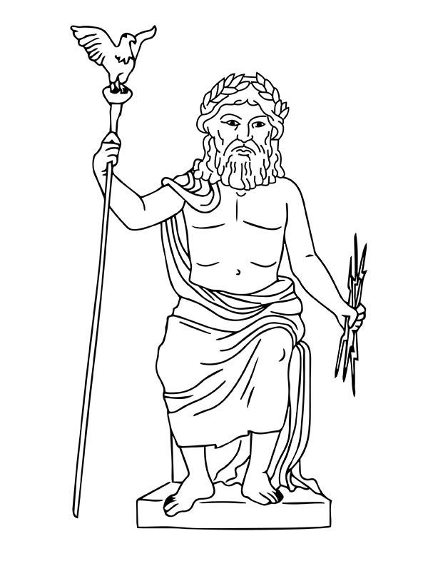 Zeus Holding a Staff and Lightning Bolt Coloring Page - Free Printable ...