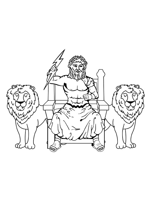 Zeus Sitting on His Throne with Lions Coloring Page - Free Printable ...