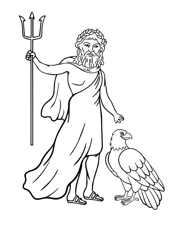 Zeus with His Eagle Coloring Page - Free Printable Coloring Pages for Kids