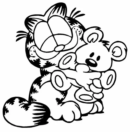 Glücklicher Garfield mit Teddybär
