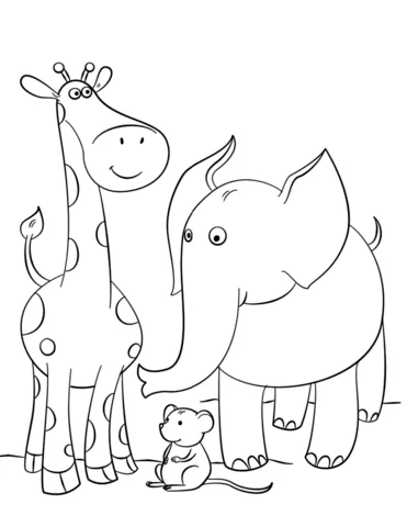 Giraffe mit Elefant und Maus