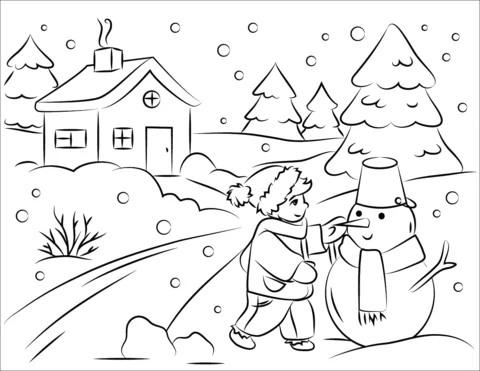 Boy Building Snowman