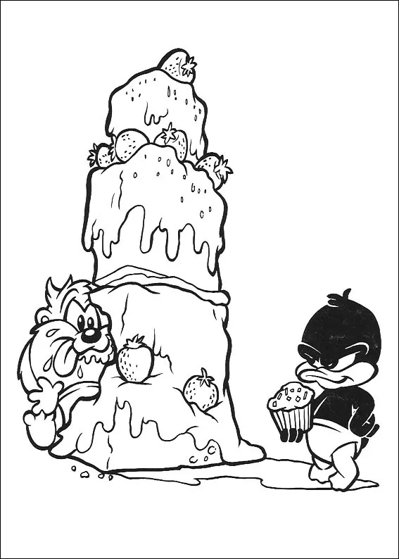 Baby Taz Und Daffy Mit Großem Kuchen
