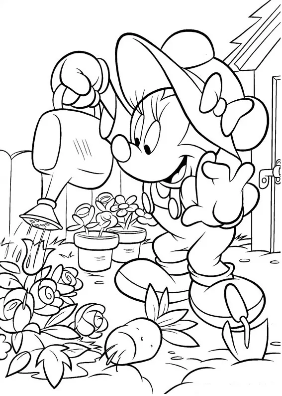 Minnie Mouse Watering Flowers
