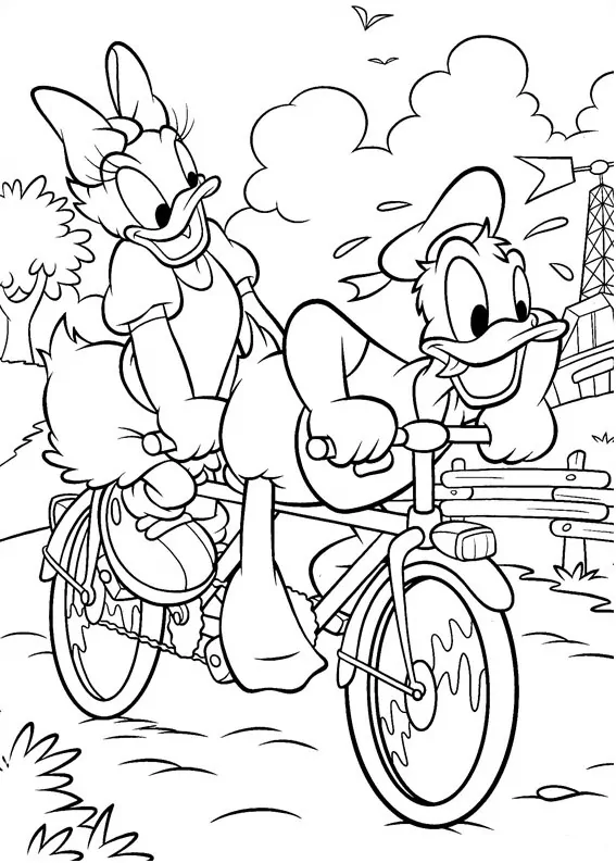Donald Und Daisy Auf dem Fahrrad