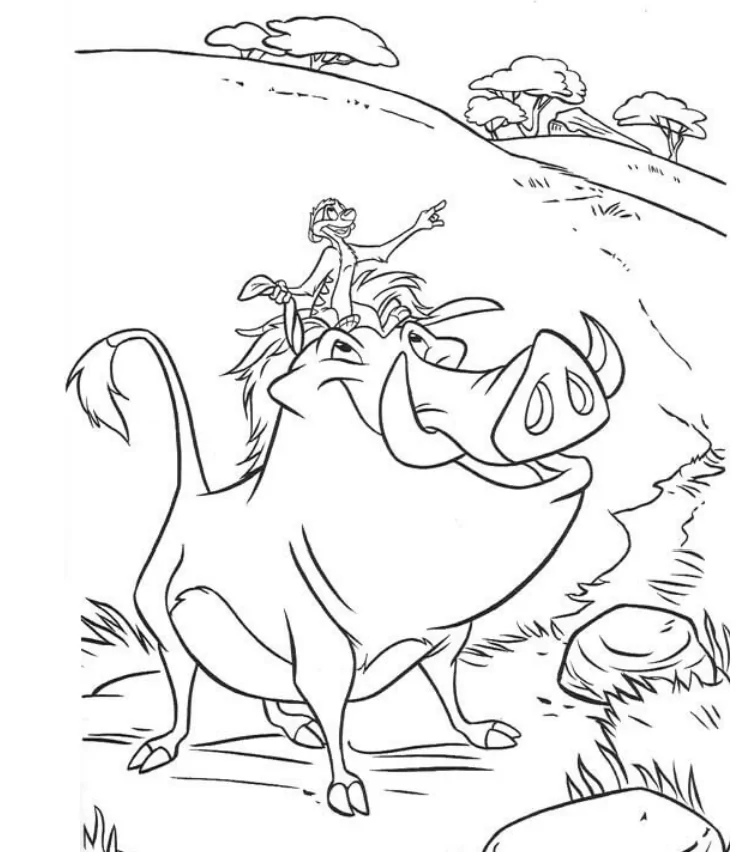 Timon auf Pumbaa