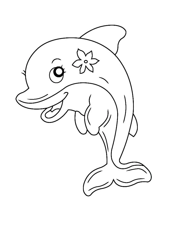 Lovely Dolphin With Flower Coloring Page