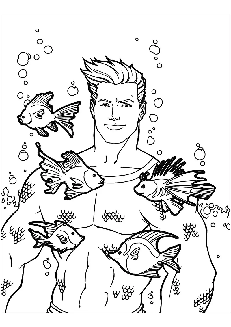 Hübscher Aquaman mit Fischen