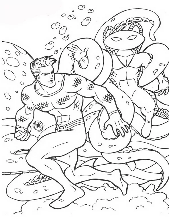 Aquaman mit Oktopus kämpft gegen Black Manta