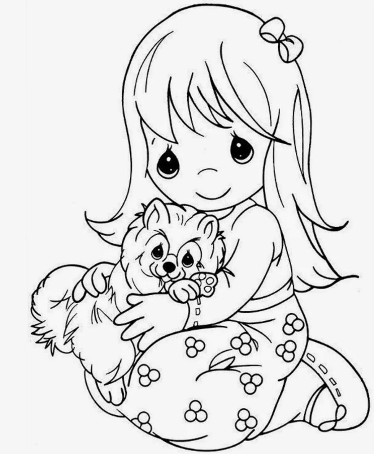 Little Girl Hugging Puppy