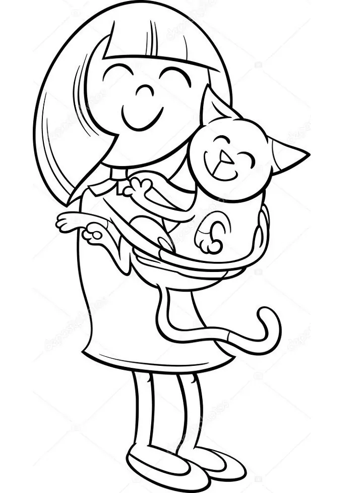 Kleines Mädchen umarmt Kätzchen